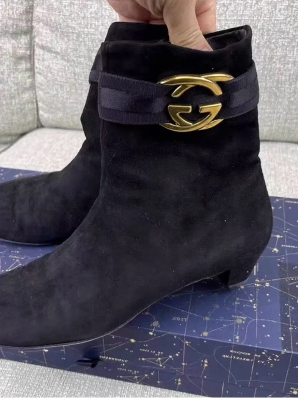 Gucci Black Suede  Boots with Gold GG buckles - Picture 2 of 13